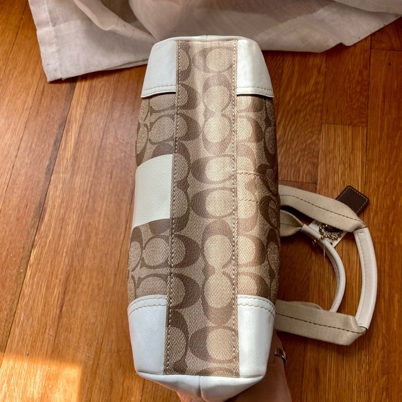 NWT Coach Heritage Stripe small tote white, brown and yellow - Picture 6 of 16